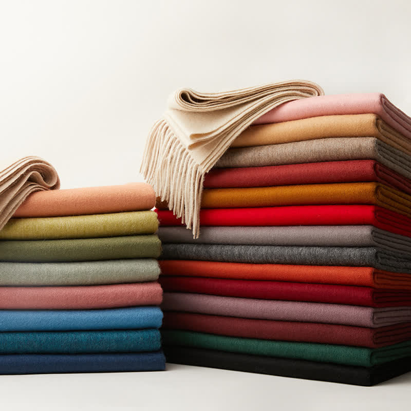 Schlichter, einheitlicher Unisex-Schal aus reiner Wolle mit Fransen