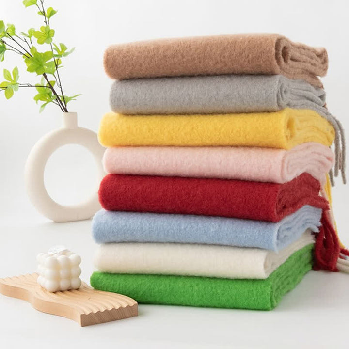 Verdickter Unisex Kaschmirschal mit einfarbigen Fransen