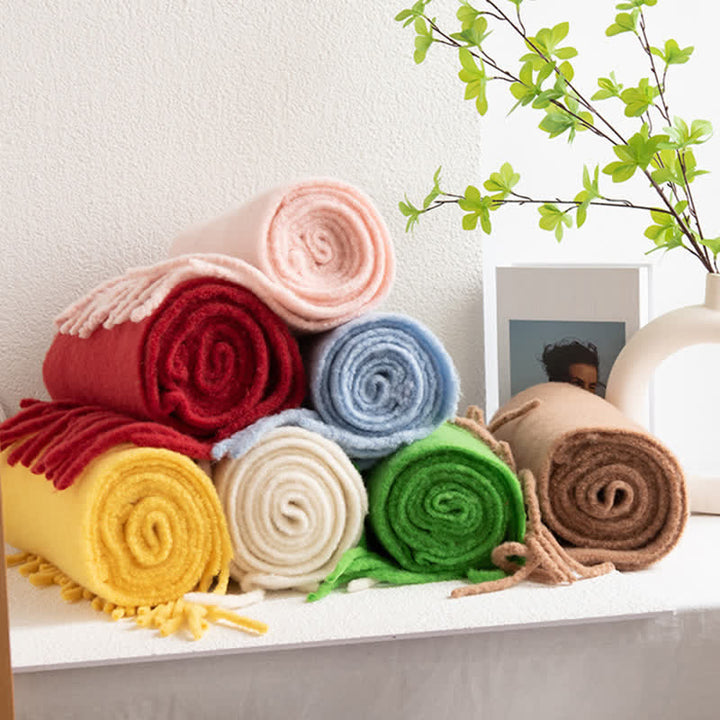 Verdickter Unisex Kaschmirschal mit einfarbigen Fransen