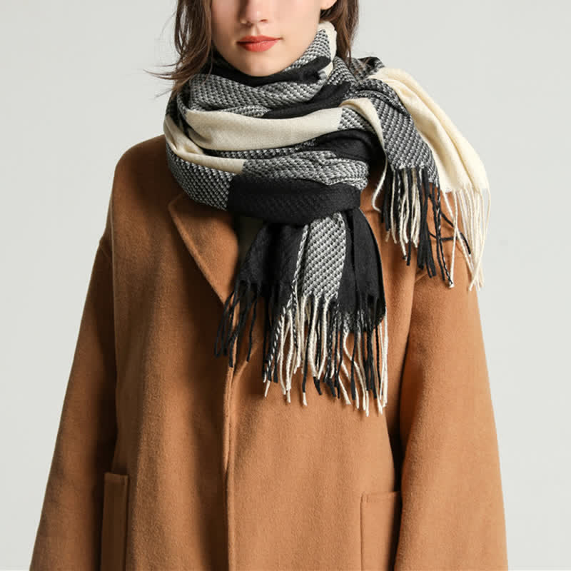 Unisex-Winterschal mit Fransen, kariert, gestreift