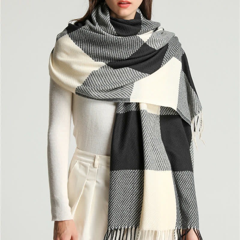 Unisex-Winterschal mit Fransen, kariert, gestreift