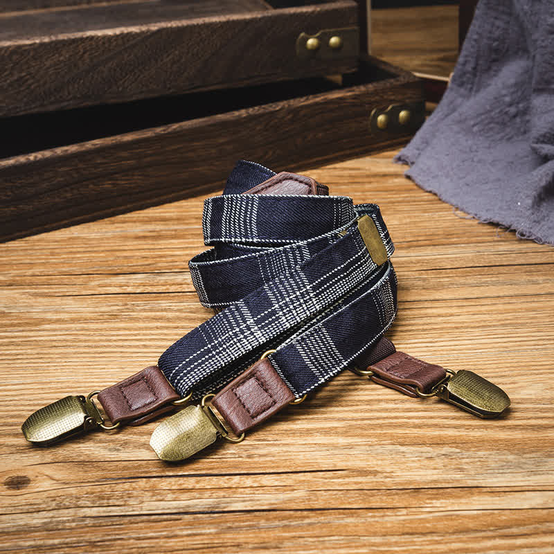 Elastischer Hosenträger mit Y-Rücken und Karomuster in Schwarz und Grau