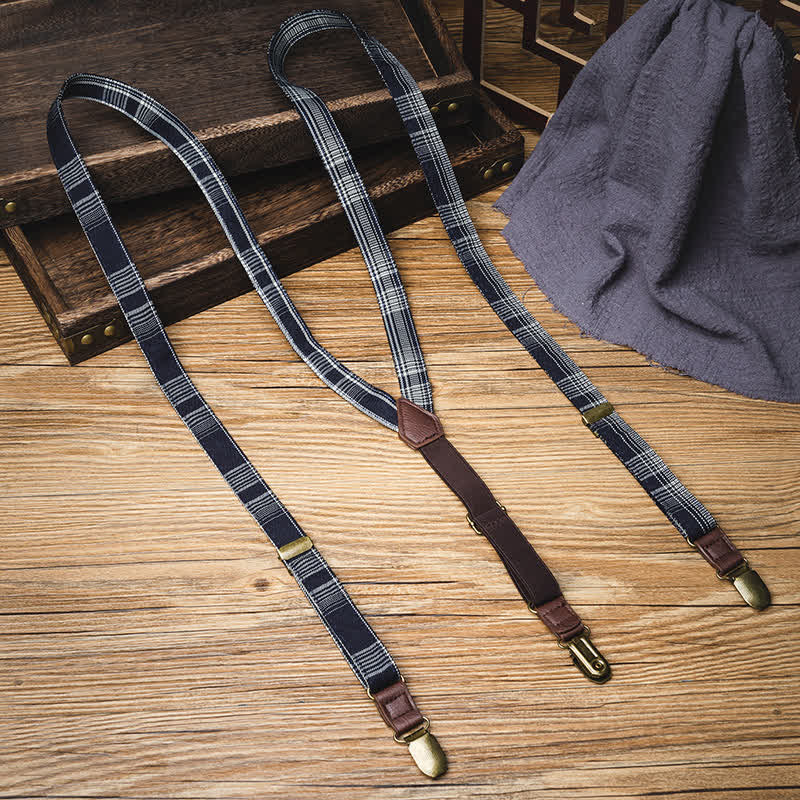 Elastischer Hosenträger mit Y-Rücken und Karomuster in Schwarz und Grau