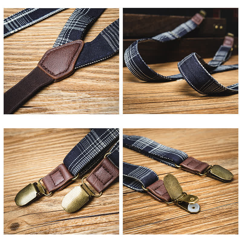 Elastischer Hosenträger mit Y-Rücken und Karomuster in Schwarz und Grau