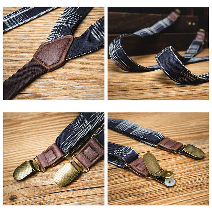 Elastischer Hosenträger mit Y-Rücken und Karomuster in Schwarz und Grau