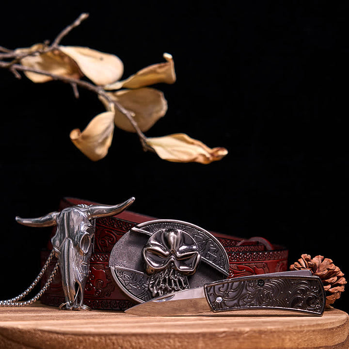 Western Gadget DIY Versteckte Messerschnalle Longhorn Bull Anhänger Bundle Set