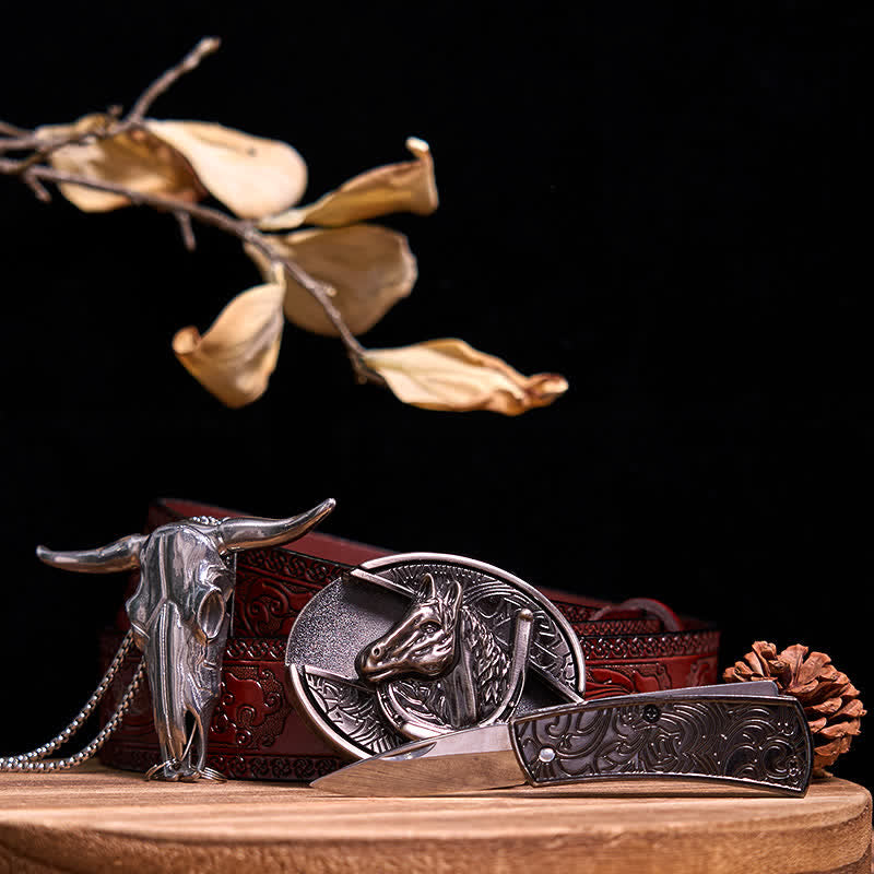 Western Gadget DIY Versteckte Messerschnalle Longhorn Bull Anhänger Bundle Set