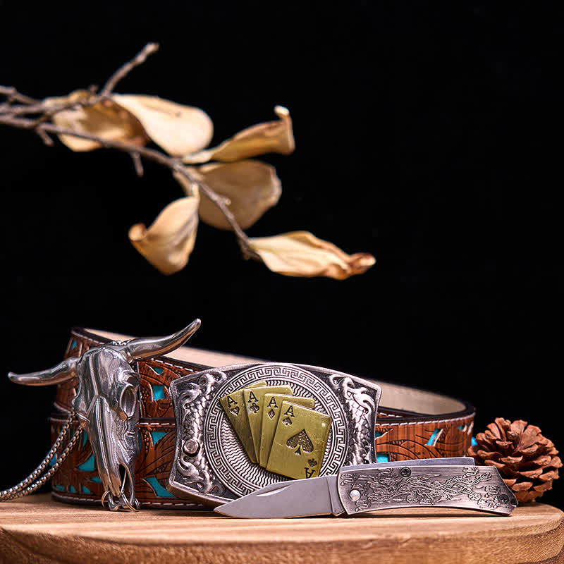 Western Gadget DIY Versteckte Messerschnalle Longhorn Bull Anhänger Bundle Set