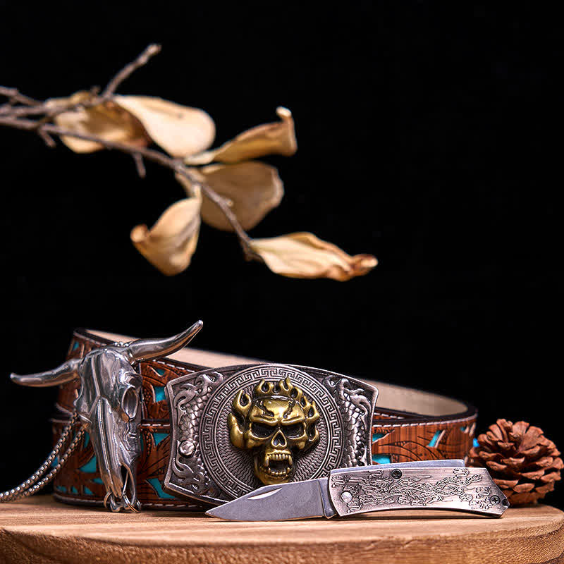 Western Gadget DIY Versteckte Messerschnalle Longhorn Bull Anhänger Bundle Set