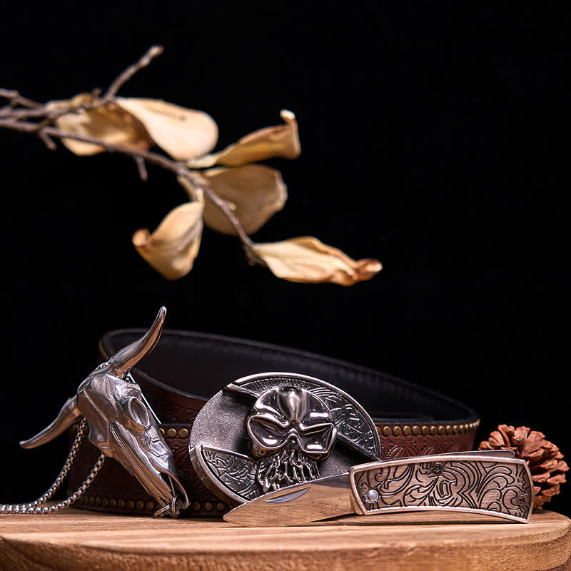 Western Gadget DIY Versteckte Messerschnalle Longhorn Bull Anhänger Bundle Set