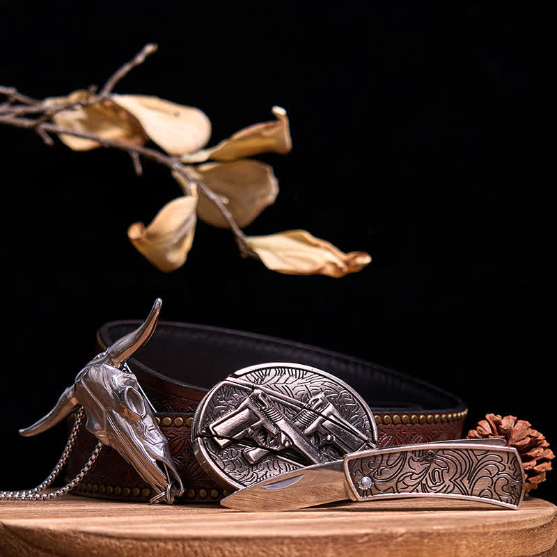 Western Gadget DIY Versteckte Messerschnalle Longhorn Bull Anhänger Bundle Set