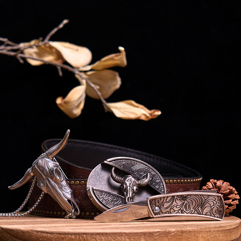 Western Gadget DIY Versteckte Messerschnalle Longhorn Bull Anhänger Bundle Set