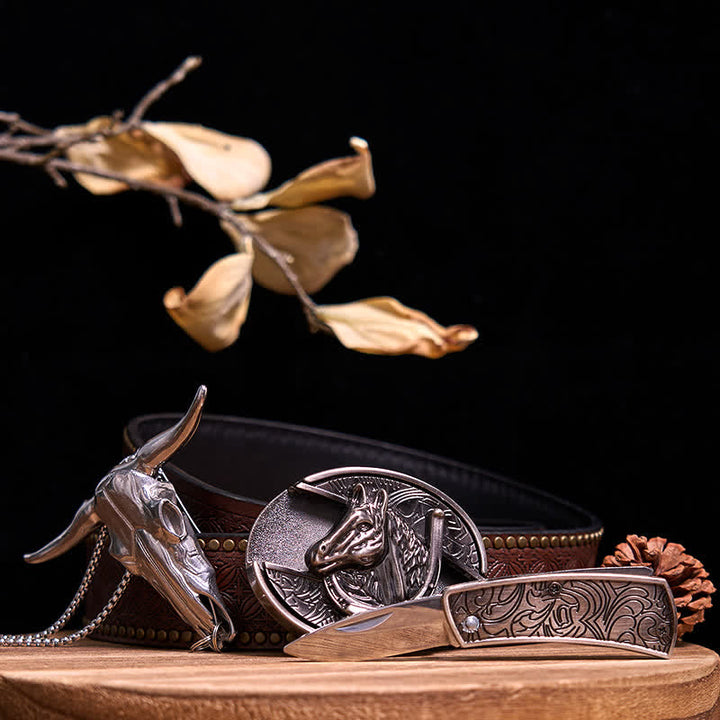 Western Gadget DIY Versteckte Messerschnalle Longhorn Bull Anhänger Bundle Set