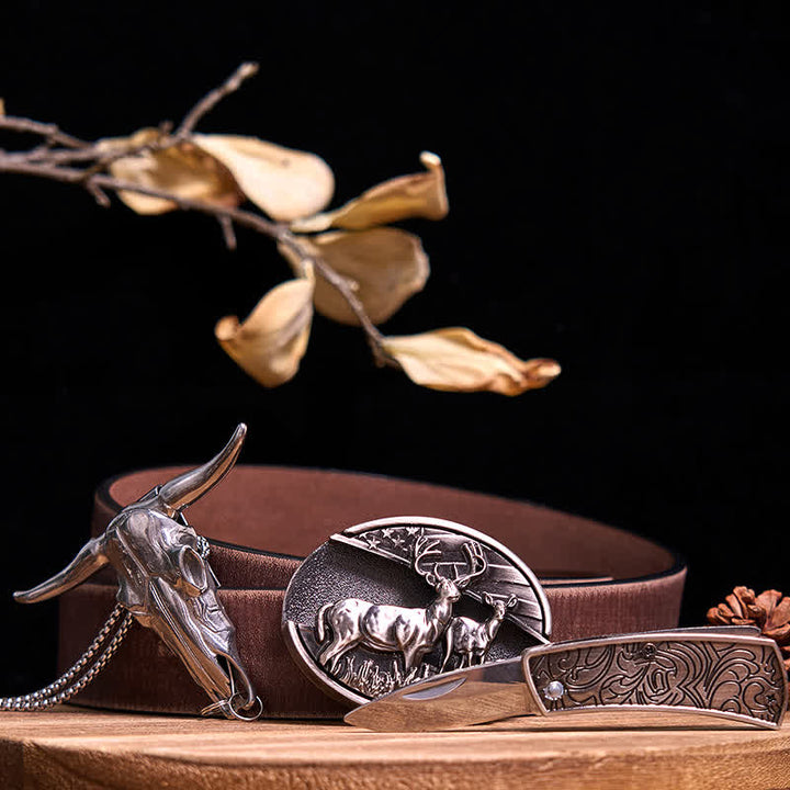 Western Gadget DIY Versteckte Messerschnalle Longhorn Bull Anhänger Bundle Set