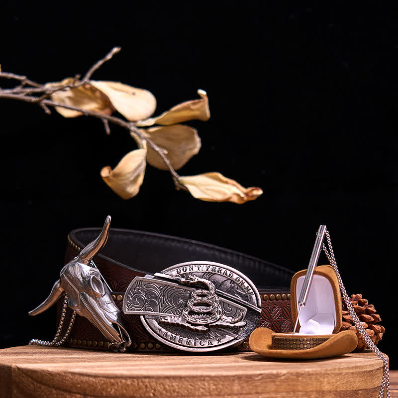 DIY verstecktes Messer Schlange Schnalle Longhorn Bull Anhänger Nadel Halskette Bundle Set