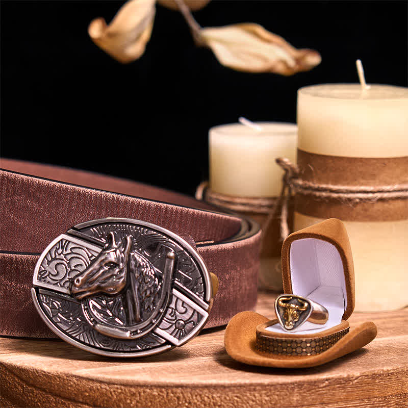 Funktionelle DIY Gürtelschnalle mit verstecktem Messer, Retro-Bullenring-Set