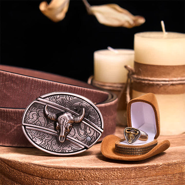 Funktionelle DIY Gürtelschnalle mit verstecktem Messer, Retro-Bullenring-Set