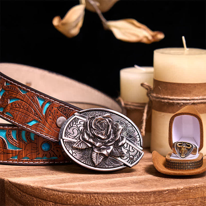 Funktionelle DIY Gürtelschnalle mit verstecktem Messer, Retro-Bullenring-Set