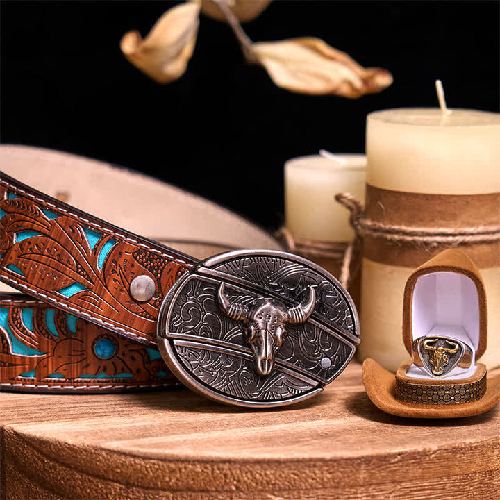 Funktionelle DIY Gürtelschnalle mit verstecktem Messer, Retro-Bullenring-Set