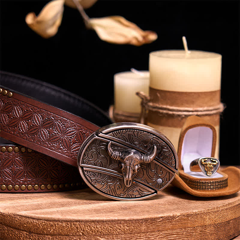 Funktionelle DIY Gürtelschnalle mit verstecktem Messer, Retro-Bullenring-Set