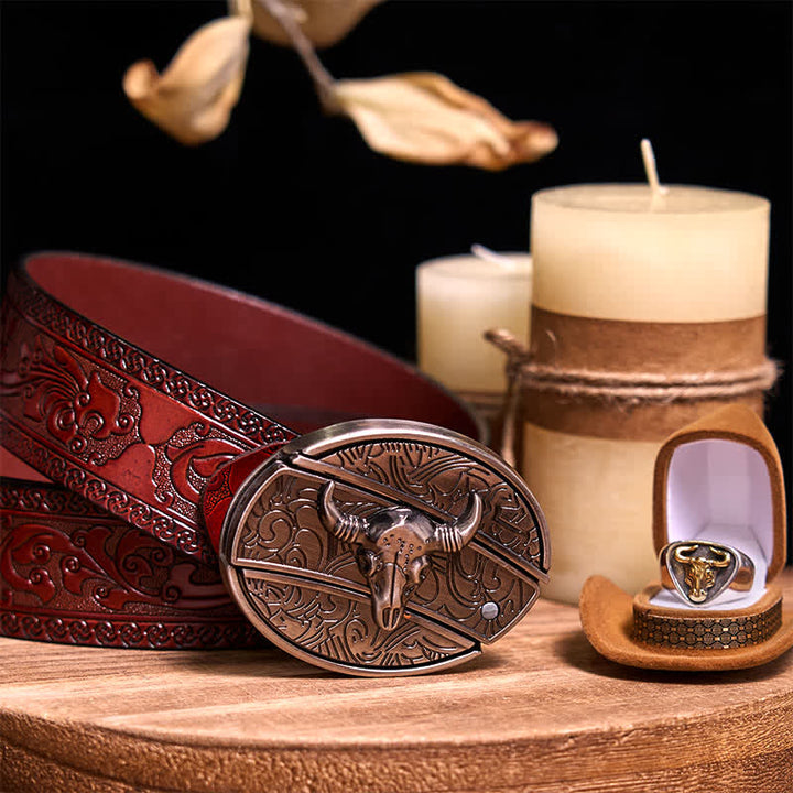 Funktionelle DIY Gürtelschnalle mit verstecktem Messer, Retro-Bullenring-Set