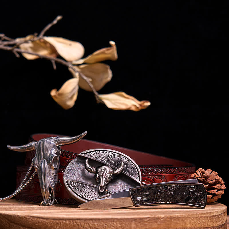 Western Gadget DIY Versteckte Messerschnalle Longhorn Bull Anhänger Bundle Set