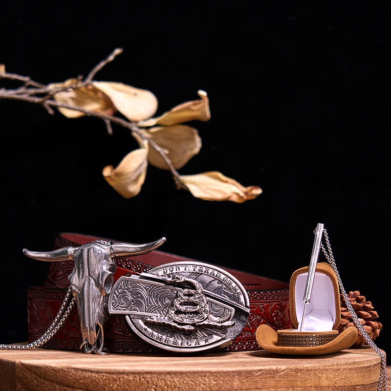 DIY verstecktes Messer Schlange Schnalle Longhorn Bull Anhänger Nadel Halskette Bundle Set