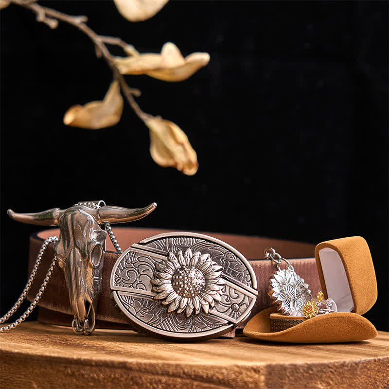 Sonnenblumen-Thema DIY verstecktes Messer Gürtelschnalle Longhorn Bull Anhänger Bundle Set