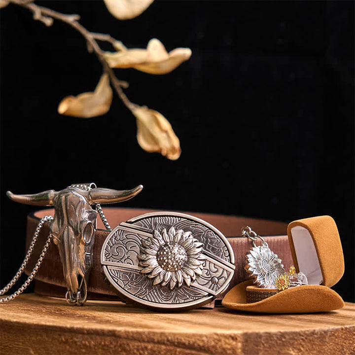 Sonnenblumen-Thema DIY verstecktes Messer Gürtelschnalle Longhorn Bull Anhänger Bundle Set