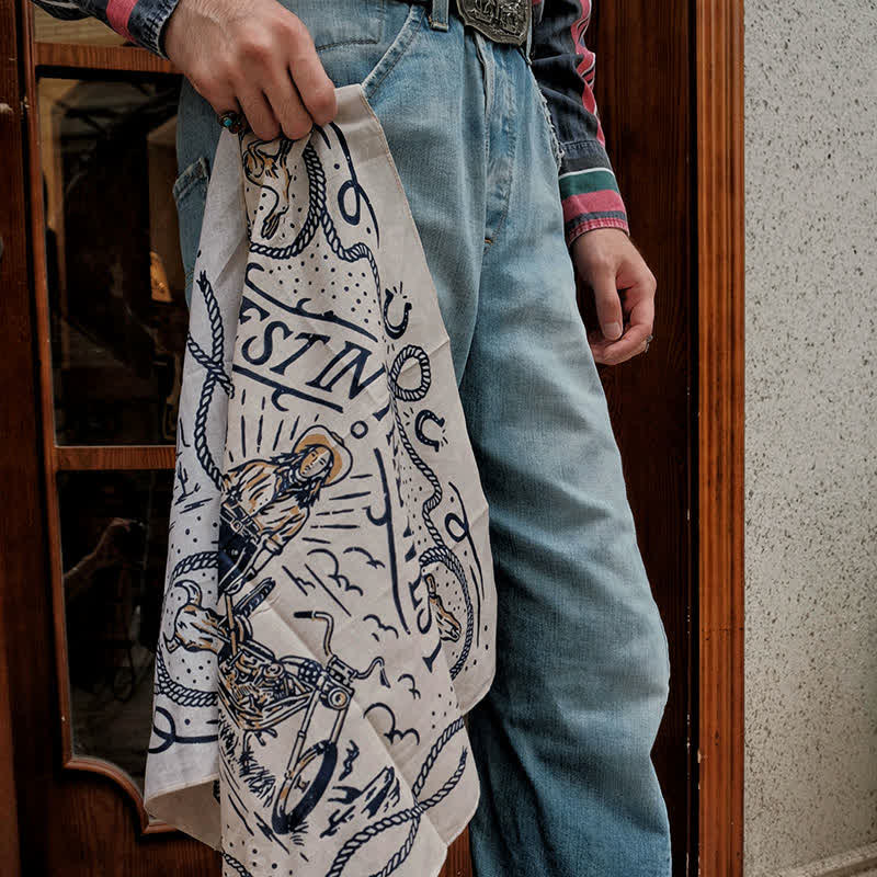 Quadratischer Schal mit Retro-Motorrad-Muster im Western-Segel-Muster