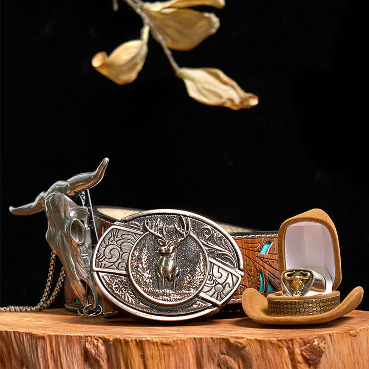 Hirsch DIY verstecktes Messer Gürtelschnalle Longhorn Bull Anhänger Ring Bundle Set