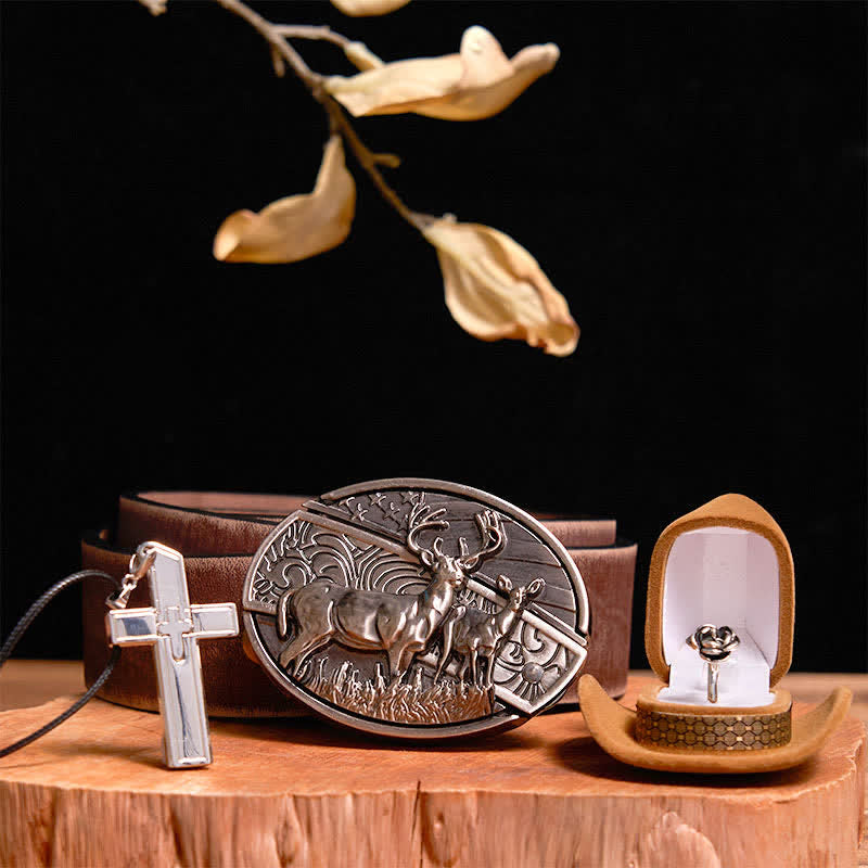 Kreative DIY Hirsch versteckt Messer Gürtelschnalle Kreuz Halskette Rose Ring Bundle Set