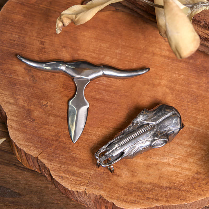 DIY Longhorn Bull Anhänger Kreuz Verstecktes Messer Anhänger Bull Ring Bundle Set