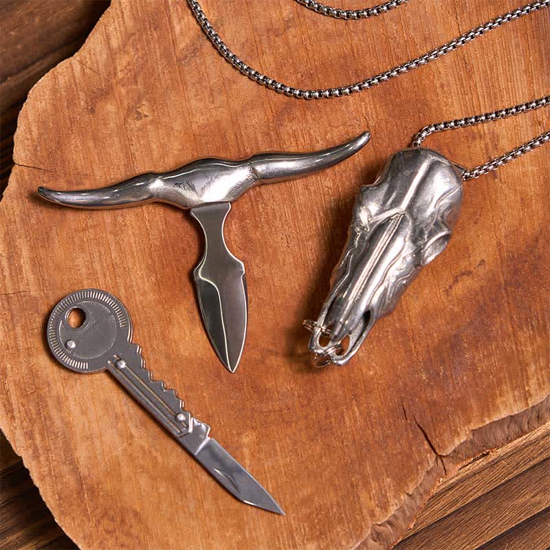 DIY Longhorn Bull Anhänger Verstecktes Messer Schlüsselförmiges Schlüsselanhänger-Bundle-Set