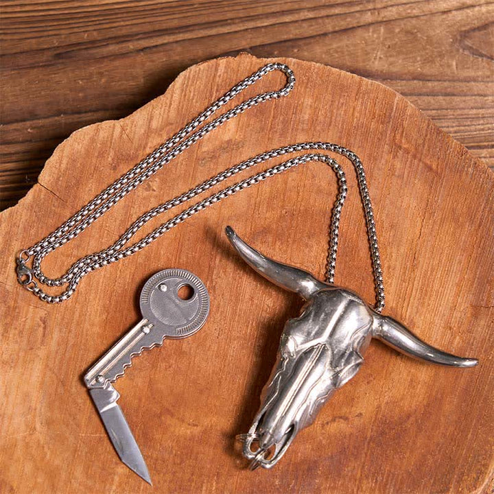 DIY Longhorn Bull Anhänger Verstecktes Messer Schlüsselförmiges Schlüsselanhänger-Bundle-Set
