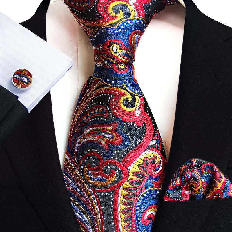 Gelb & Blau 3-teiliges Herren Paisley-Schwarz-Krawattenset