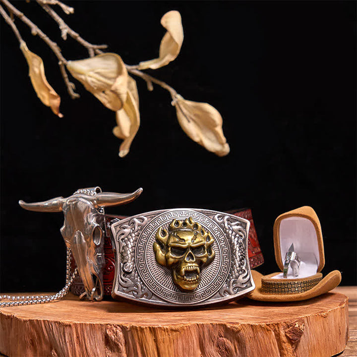 Gold Totenkopf DIY Verstecktes Messer Gürtelschnalle Bull Anhänger Taktischer Ring Bundle Set