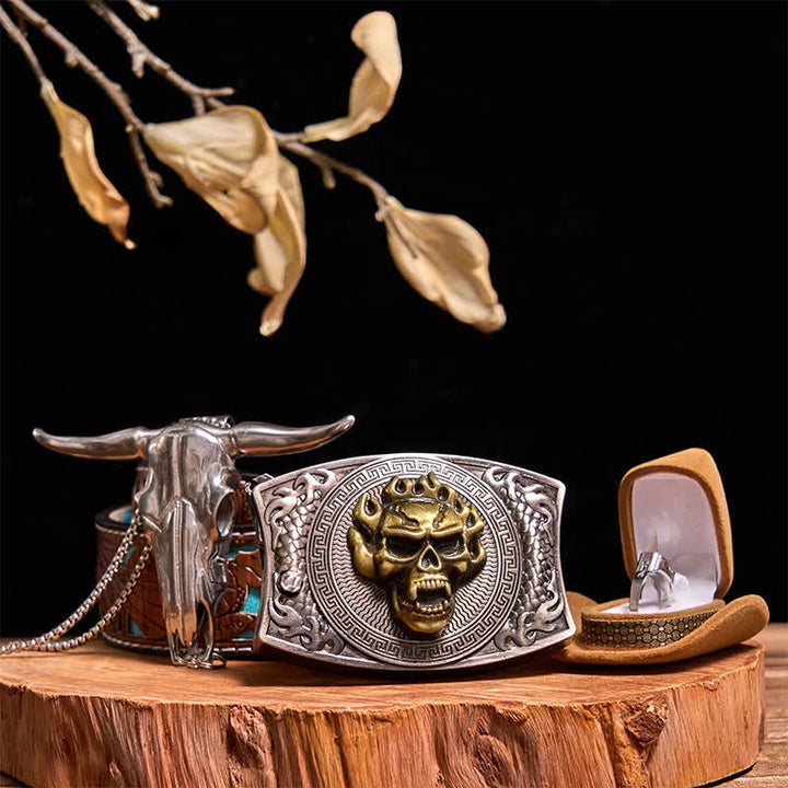 Gold Totenkopf DIY Verstecktes Messer Gürtelschnalle Bull Anhänger Taktischer Ring Bundle Set