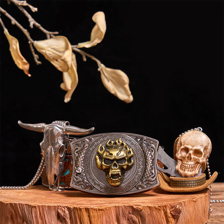 Gold Totenkopf DIY Verstecktes Messer Gürtelschnalle Bull Anhänger Totenkopf Kopf Halskette Bundle Set