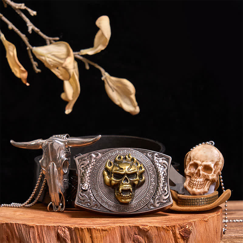 Gold Totenkopf DIY Verstecktes Messer Gürtelschnalle Bull Anhänger Totenkopf Kopf Halskette Bundle Set