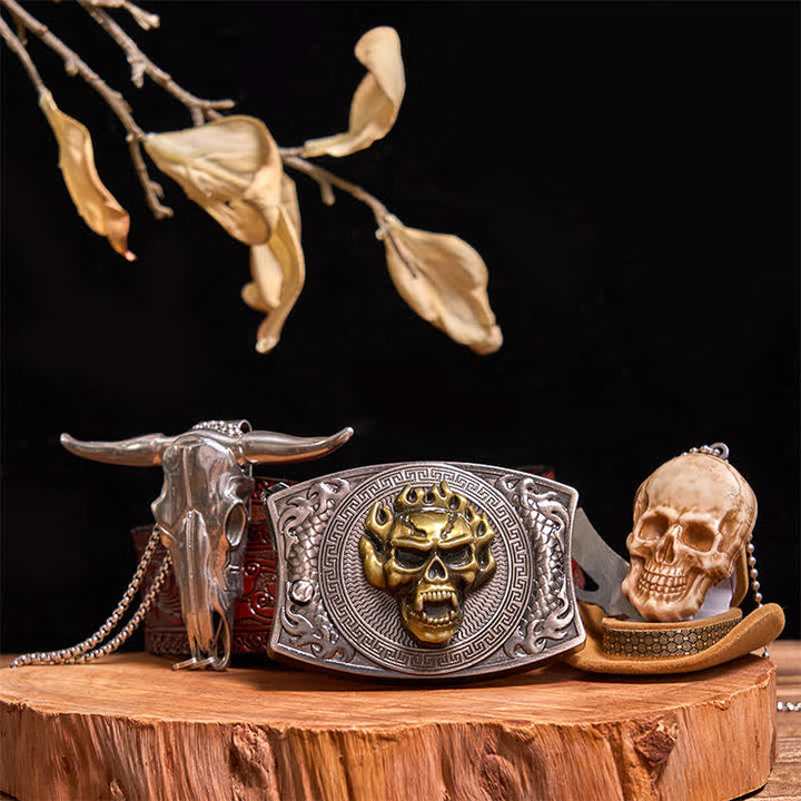 Gold Totenkopf DIY Verstecktes Messer Gürtelschnalle Bull Anhänger Totenkopf Kopf Halskette Bundle Set