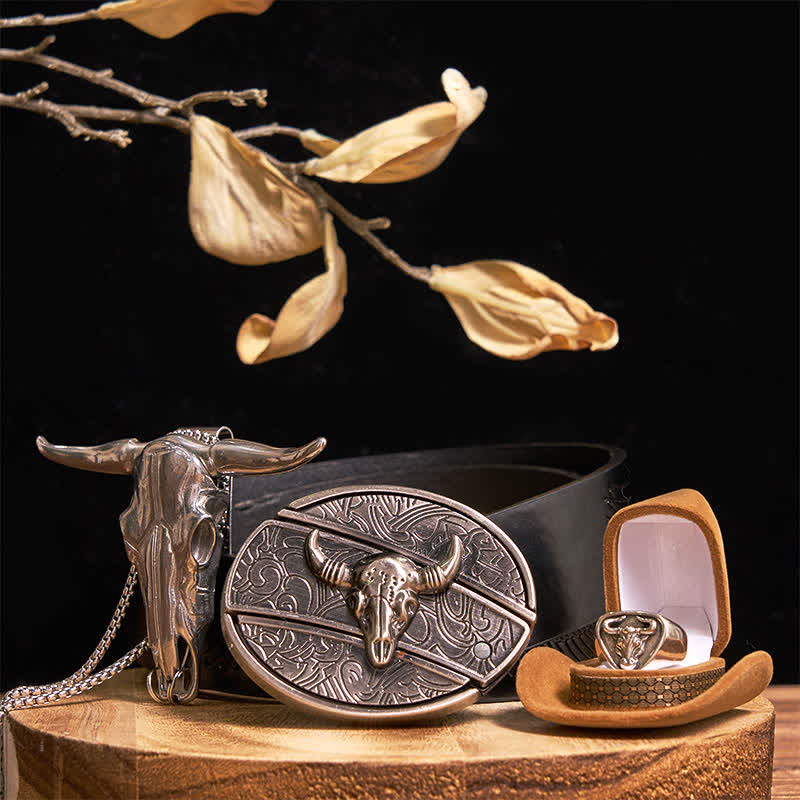 Longhorn Bull DIY Verstecktes Messer Gürtelschnalle Anhänger Ring Bundle Set