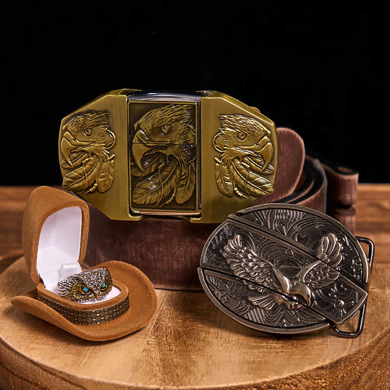 Adler-Thema DIY verstecktes Messer Gürtelschnalle Feuerzeug Ring Bundle Set