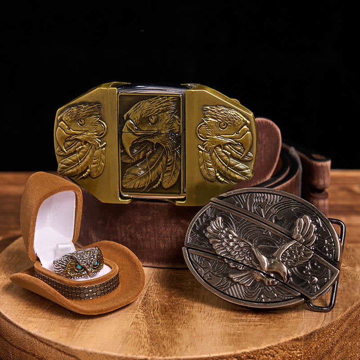 Adler-Thema DIY verstecktes Messer Gürtelschnalle Feuerzeug Ring Bundle Set