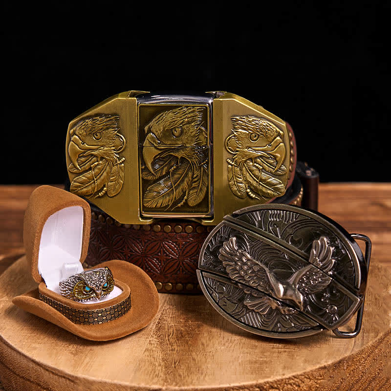 Adler-Thema DIY verstecktes Messer Gürtelschnalle Feuerzeug Ring Bundle Set