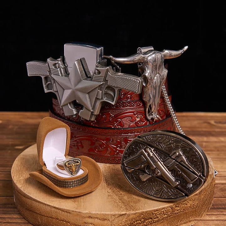 DIY Guns versteckte Messer Gürtelschnalle Bull Ring Anhänger Kerosin Feuerzeug Bundle Set