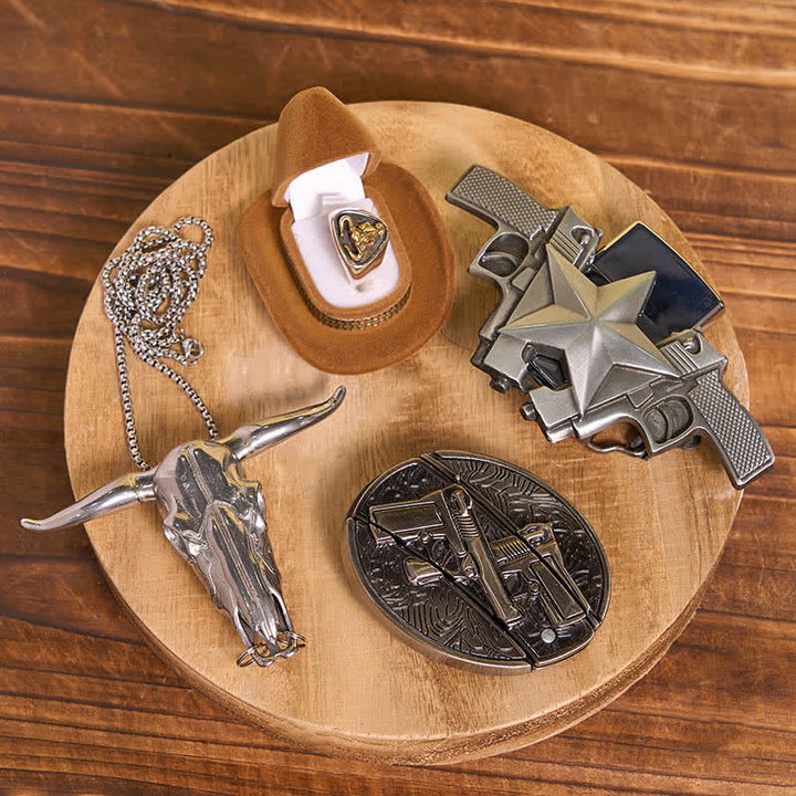 DIY Guns versteckte Messer Gürtelschnalle Bull Ring Anhänger Kerosin Feuerzeug Bundle Set