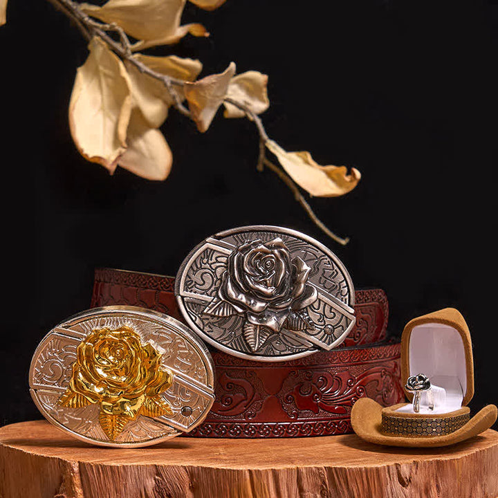 Rose DIY Verstecktes Messer Gürtelschnalle Rose mit Dornen Ring Bundle Set