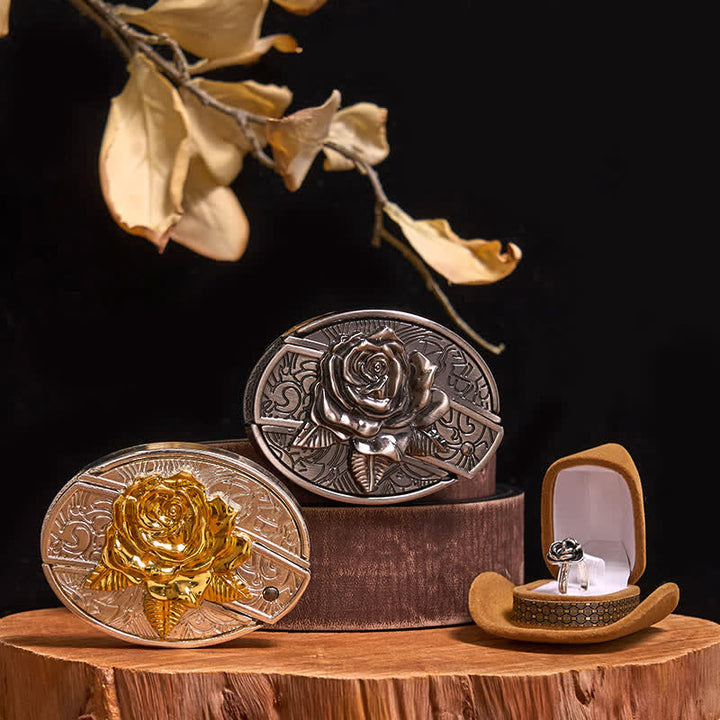 Rose DIY Verstecktes Messer Gürtelschnalle Rose mit Dornen Ring Bundle Set