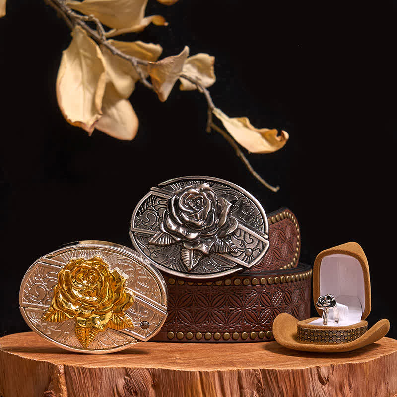 Rose DIY Verstecktes Messer Gürtelschnalle Rose mit Dornen Ring Bundle Set